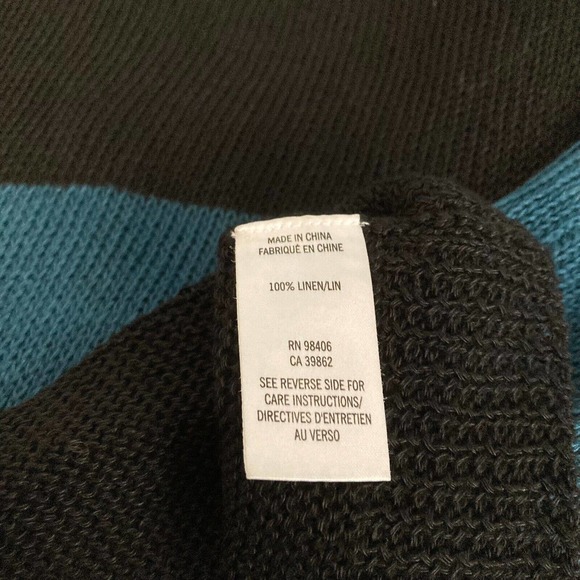 Theory Sweater Womens Sz S Blue Black Striped Linen Short Sleeved Lightweight - Picture 6 of 8